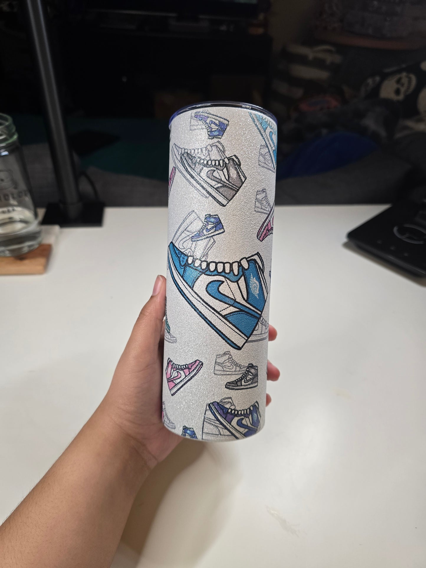 Colorful Sneakers on Glitter Tumbler