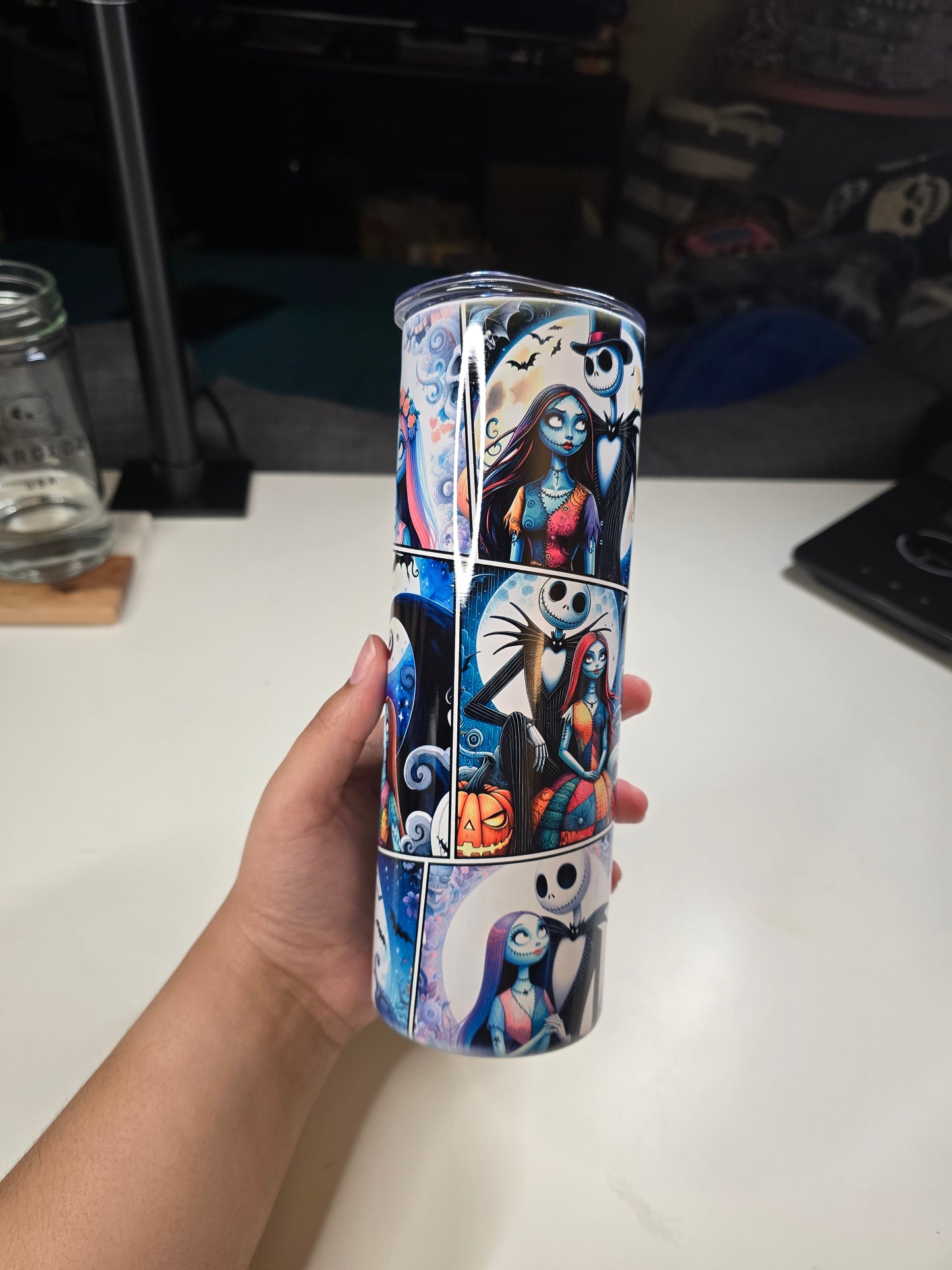 Night Skeleton Couple Lovely Collage Tumbler