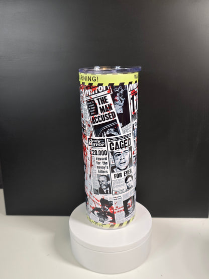 Scary villains on newspaper clippings