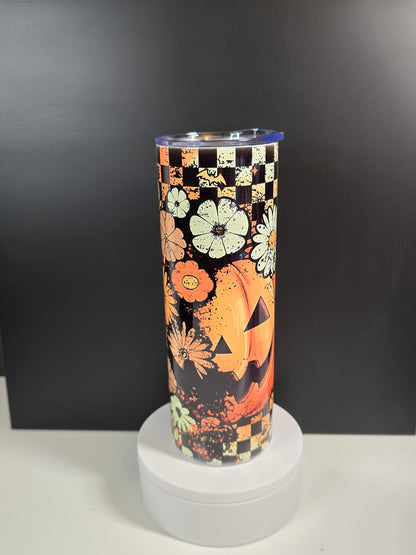 Cute and fally pumpkin with flowers