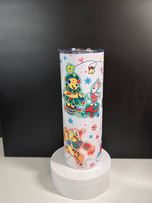 Classic bear and friends wrapped in Christmas lights