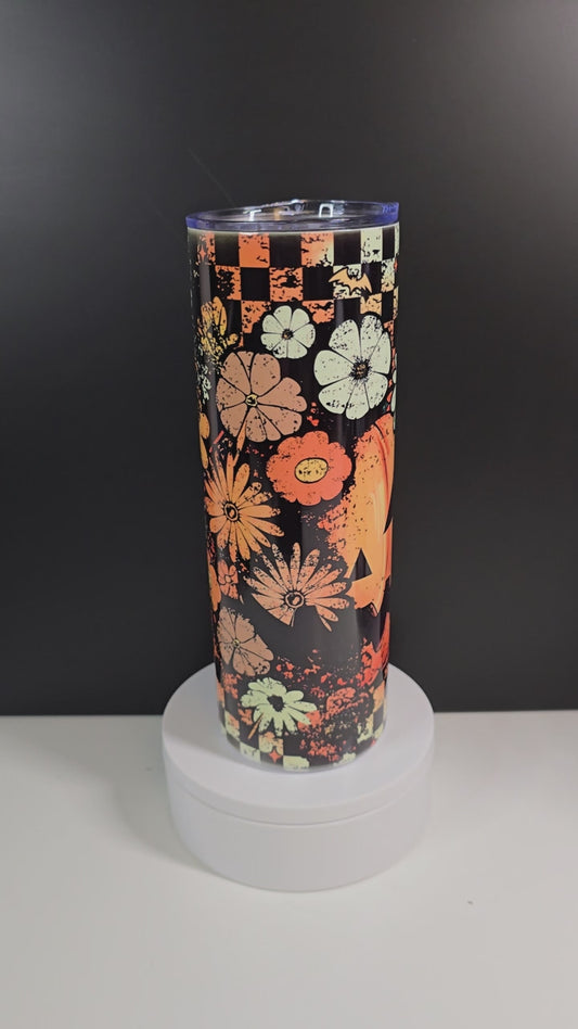 Cute and fally pumpkin with flowers