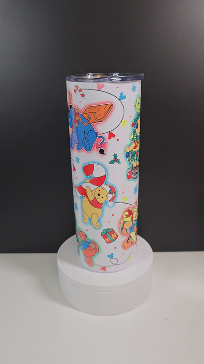 Classic bear and friends wrapped in Christmas lights