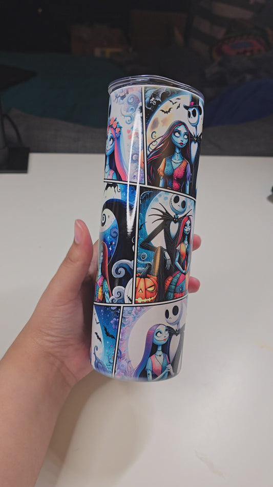 Night Skeleton Couple Lovely Collage Tumbler