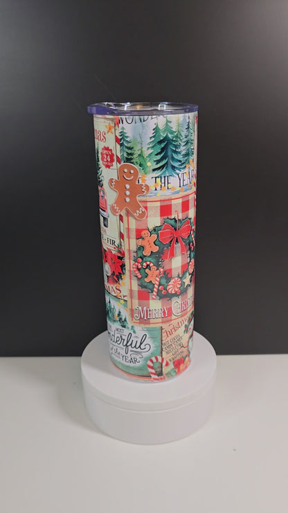 Vintage stamp, wreath, gingerbread, pattern Christmas