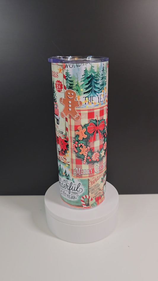 Vintage stamp, wreath, gingerbread, pattern Christmas