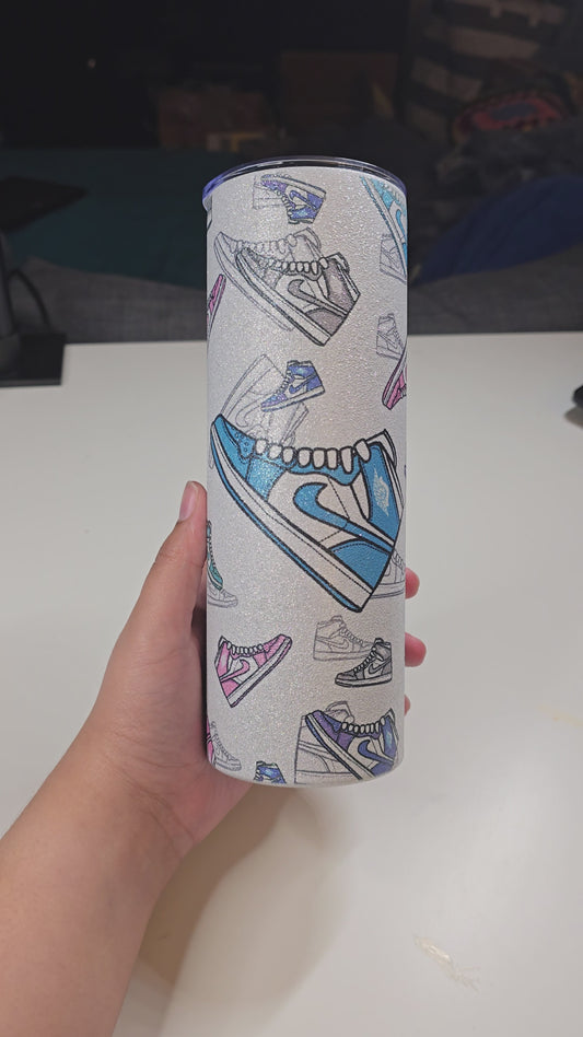 Colorful Sneakers on Glitter Tumbler