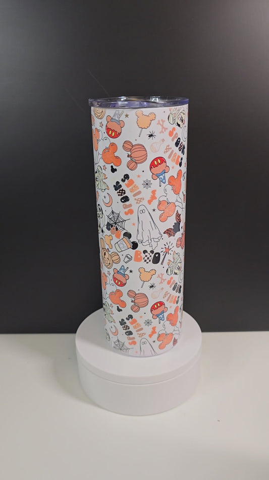 Cute Halloween ghosts, pumpkins and cartoon seamless pattern